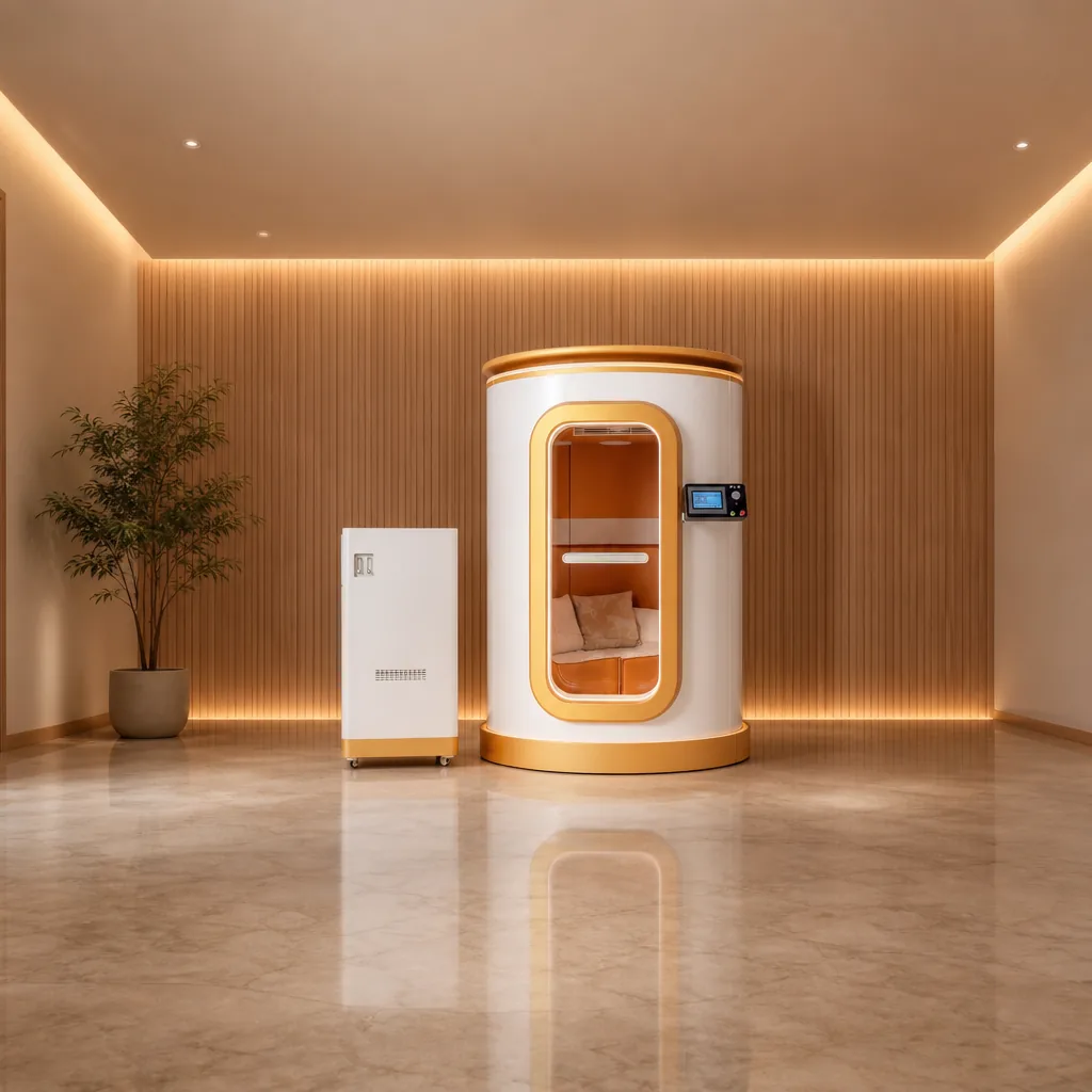 O2genes Hard Shell HBOT cocoon® in a premium wellness room