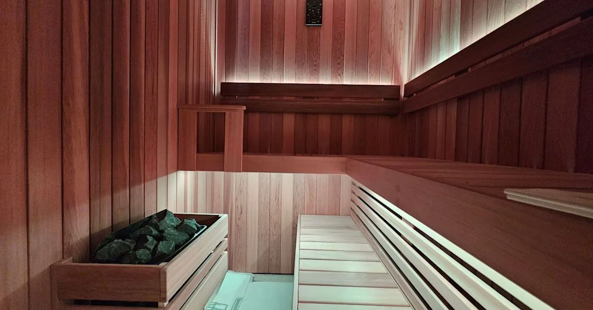 Opening photograph of a home sauna in the Yahoo News Singapore feature